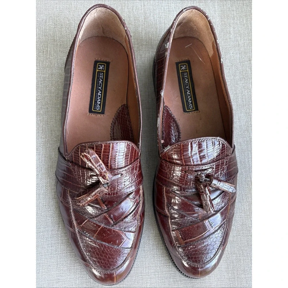 Stacy Adams Cognac Brown Snake Leather Tassel Loafer Dress Shoes Size 10 M